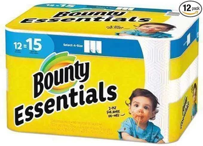 Bounty 75720 Essentials Select-A-Size Paper Towels, 2-Ply, 78 Sheets/Roll, 12 Rolls/Carton, 12 Count (Pack of 1)