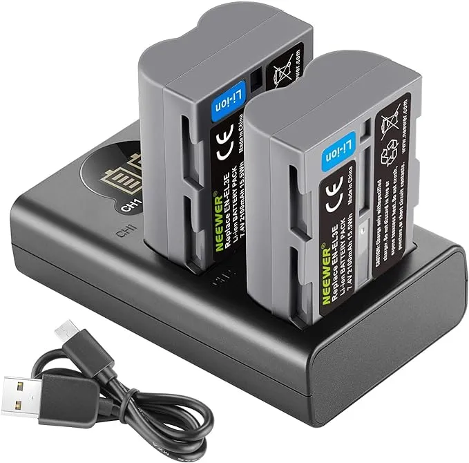 Neewer 2100 mAh Replacement Battery for Nikon EN-EL3e with Dual USB Charger with LCD Display Compatible with Nikon D50 D70 D70s D80 D90 D100 D200 D300 D300s D700