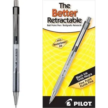 Pilot&reg; Better&trade; Retractable Ballpoint Pens, Fine Point, 0.7 mm, Translucent Black Barrel, Black Ink, Pack Of 12