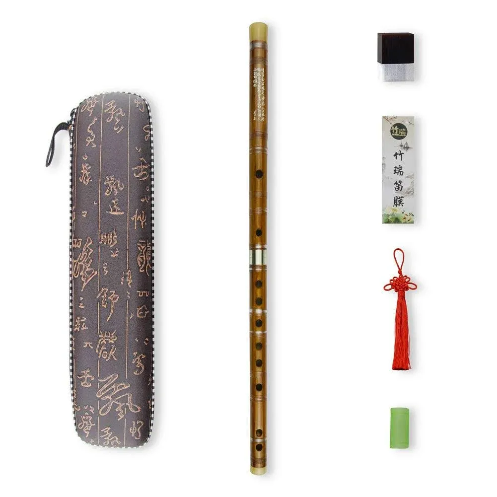 C Key Dizi Bitter Bamboo Flute for Beginners with Free Membrane & Glue & Protector Set Traditional Chinese Instrument（Key of C/Bitter Bamboo）