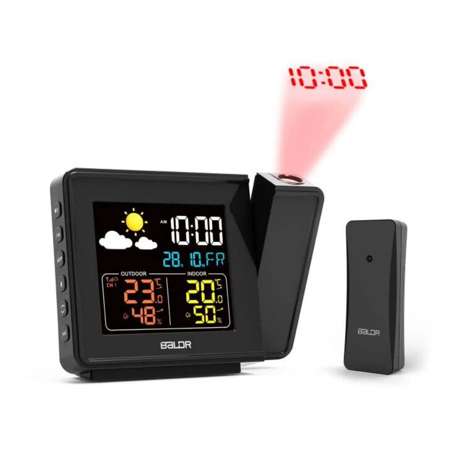 BALDR Projection Alarm Clock with Remote Sensor Weather Forecast Temperature 