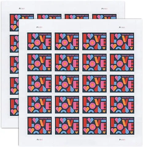 USPS Love Stamps 2 Sheets of 20 US Postal First Class Valentine Wedding Celebration Anniversary Romance Party (40 Stamps)