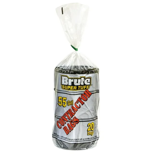 Brute Super Tuff Contractor Trash Bags, 55 Gallon, 20 Bags