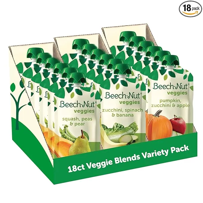 Beech-Nut Baby Food Pouches Variety Pack, Veggie Purees, 3.5 oz (18 Pack)