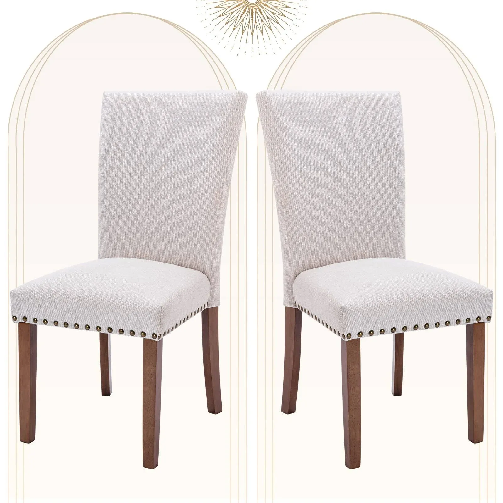 Colamy Upholstered Parsons Dining Chairs Set of 2, Fabric Dining Room Kitchen Side Chair with Nailhead Trim and Wood Legs