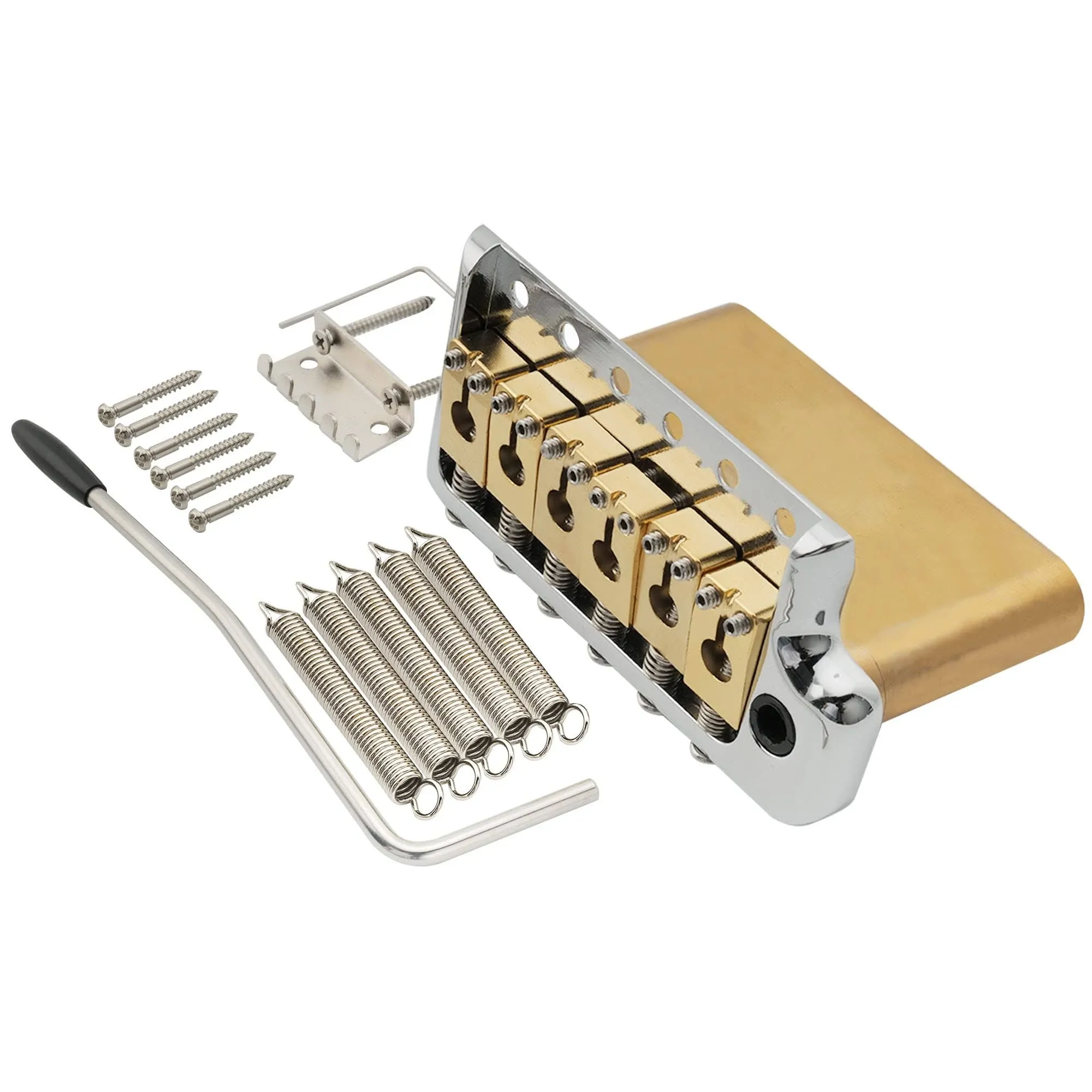 Musiclily Ultra 52.5mm (2-1/16 inch) Full Solid Brass 6-Screw PRS Style Knife Edge Tremolo Bridge for Strat Style Electric Guitar, Hybrid