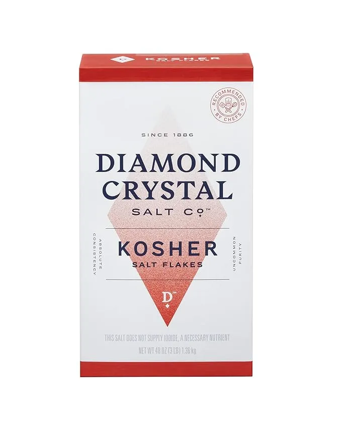 Diamond Crystal Kosher Salt – Full Flavor, No Additives and Less Sodium - Pure and Natural Since 1886 - 3 Pound (New Packaging) 