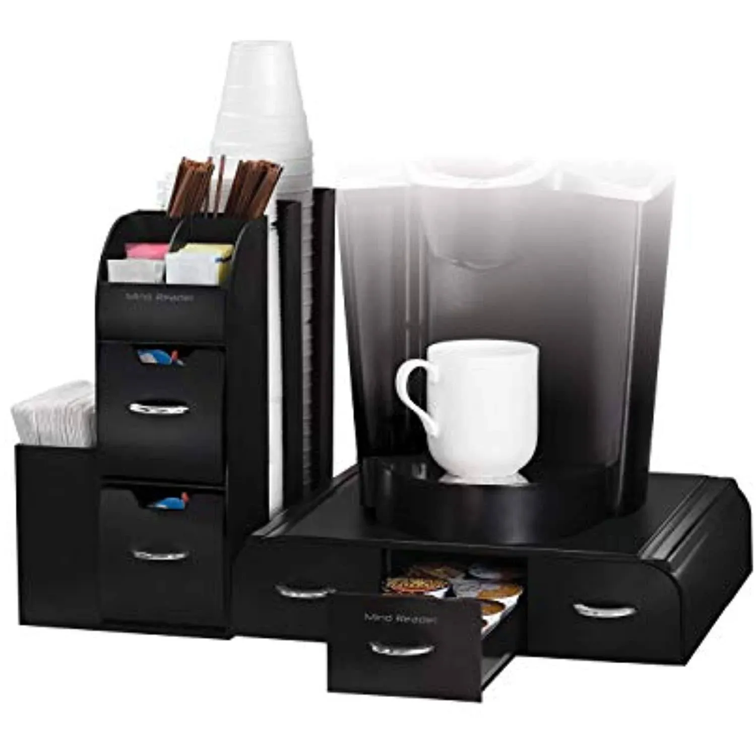 Mind Reader Organizer Coffee Pod Drawer and Condiment, 2 Piece, Black