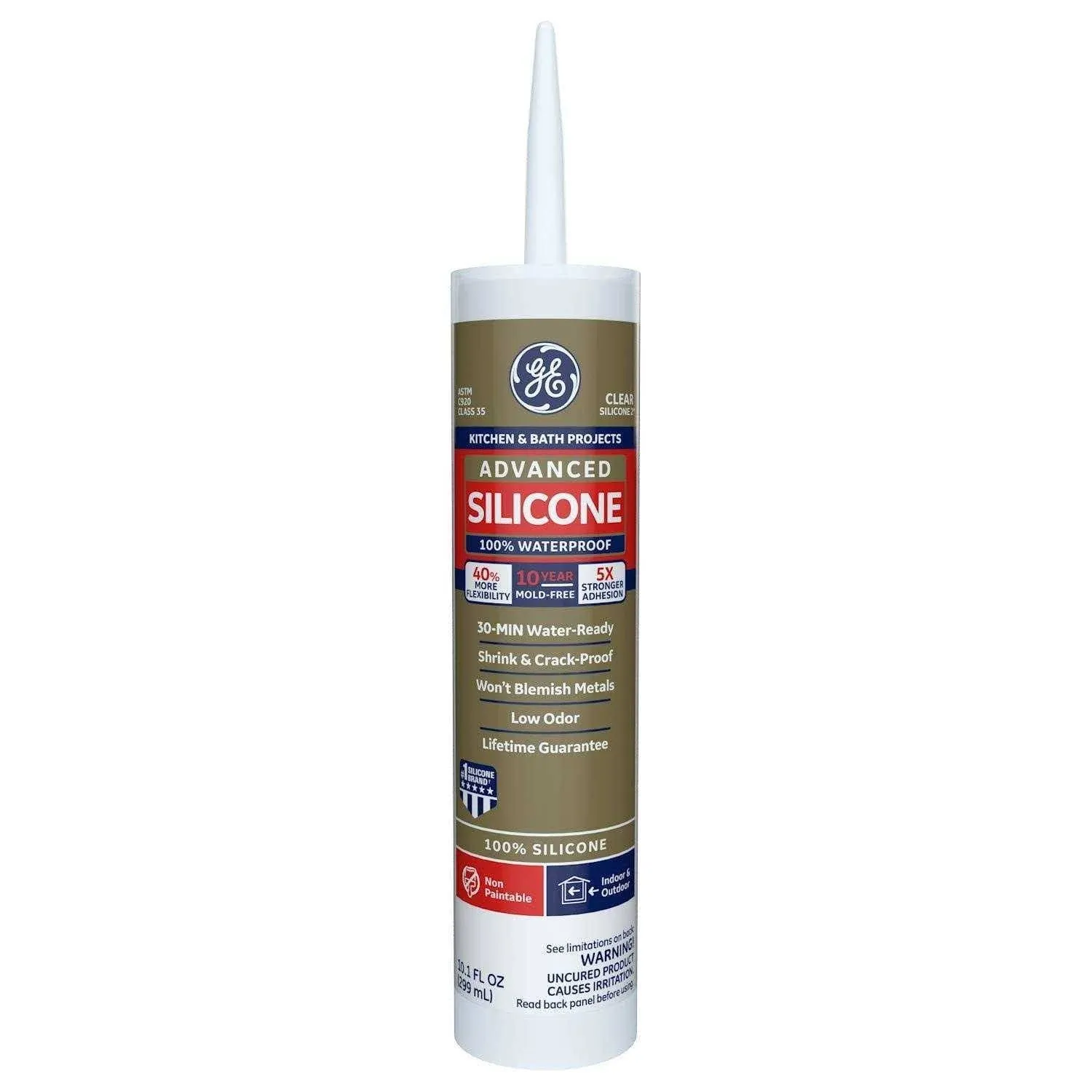 GE Kitchen & Bath Sealant, 100 % Silicone, White - 2.8 oz tube