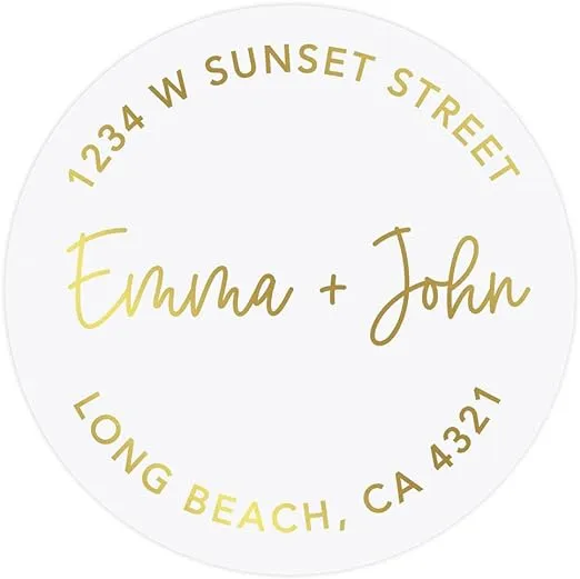 Andaz Press 2" Round Clear Personalized Wedding Return Address Labels with Gold ...