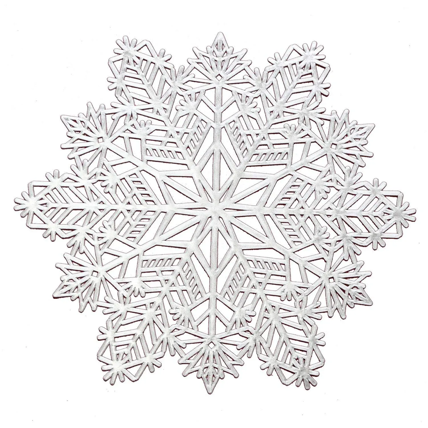 Wintop 15"×13.5" Pressed Vinyl Metallic Placemats for Dining Table Decoration, Set of 6, Snowflake Silver