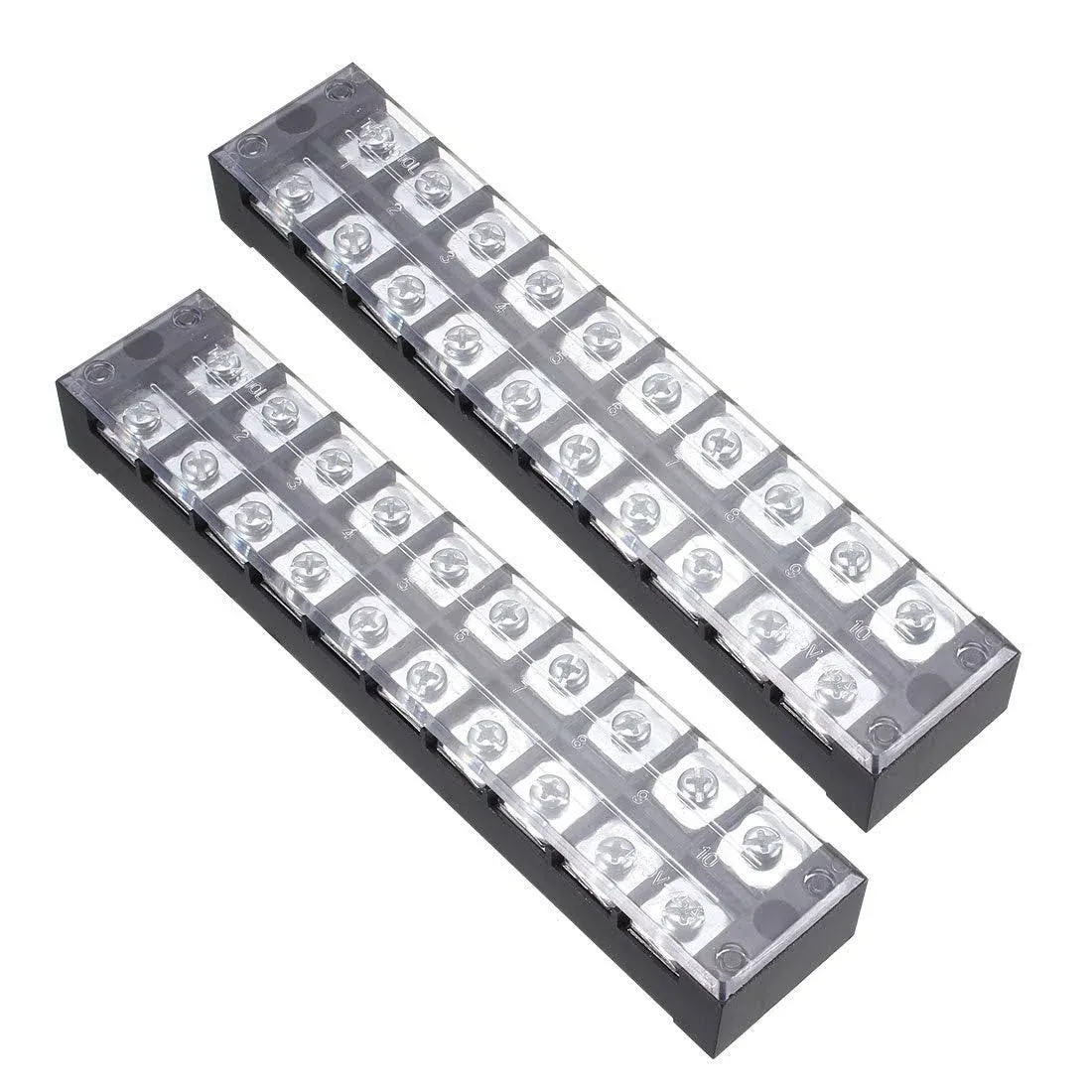 2 Pcs Dual Rows 10 Positions 600V 45A Cable Barrier Block Terminal Strip TB-4510L