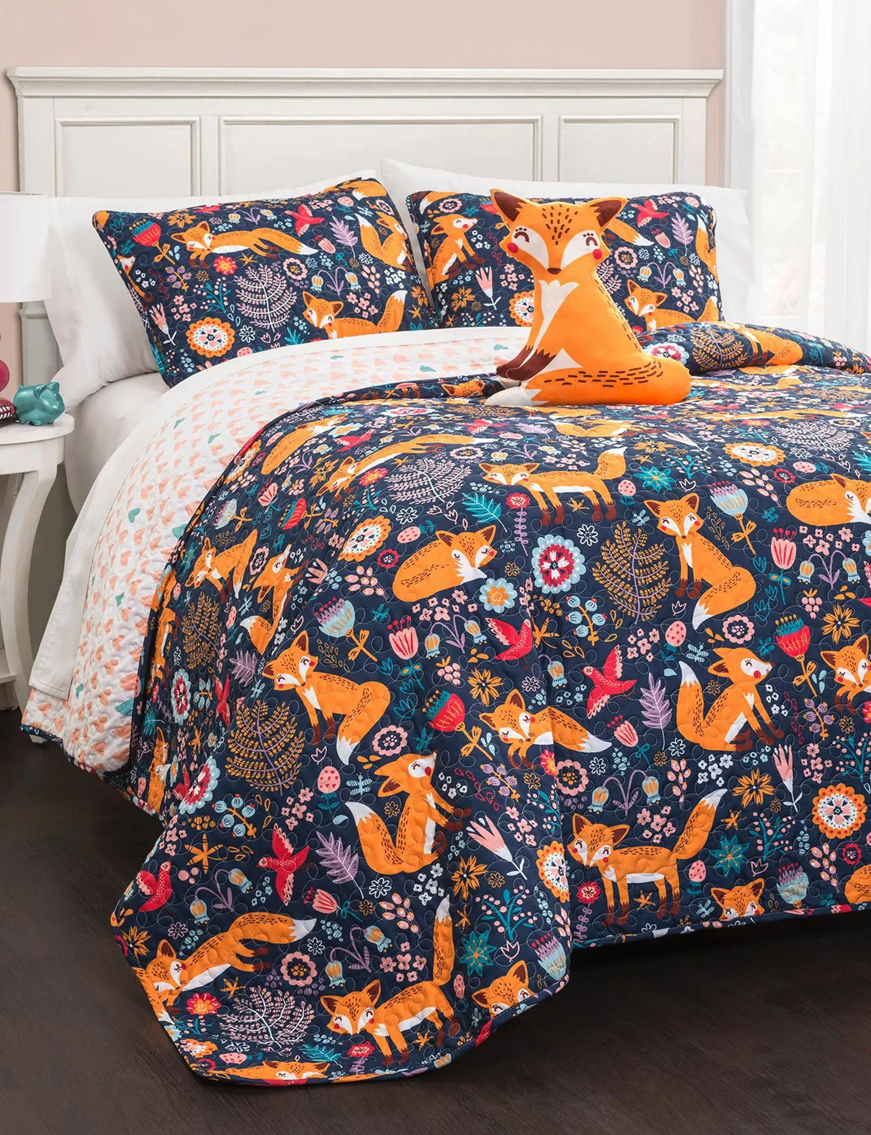 Pixie Fox Quilt Navy 4Pc Set Full/Queen - Lush Decor 16T000549