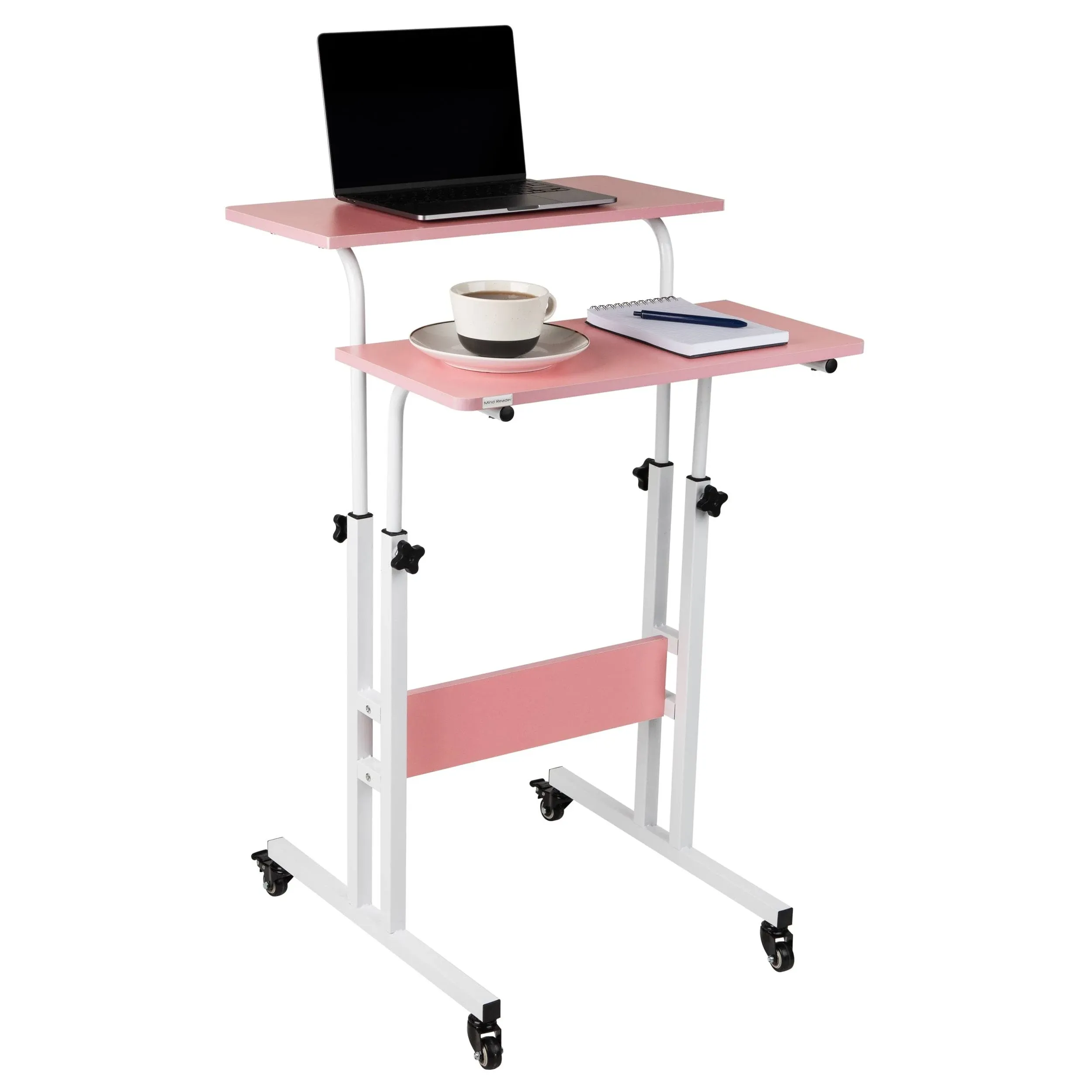 Mind Reader Mobile Sitting Standing Desk Pink