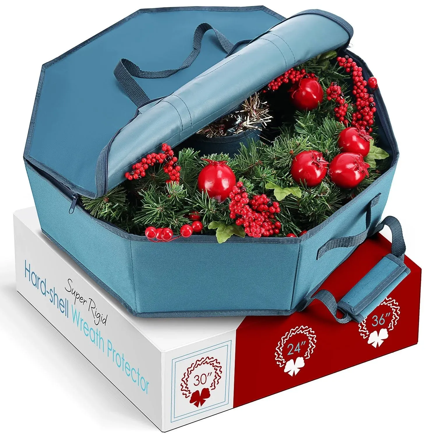 Hearth & Harbor Container-Hard Shell Christmas Bag with Interior Pockets, Dual Zipper and Wreath Storage