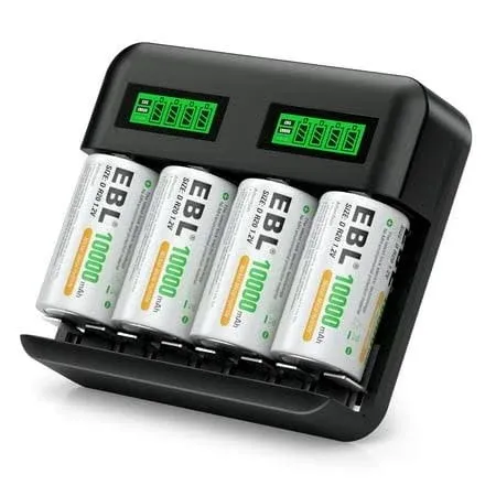 EBL LCD Battery Charger for Ni-MH AA AAA C D Rechargeable Batteries with Rechargeable D Batteries, 4 Pack, Men's, Size: One Size