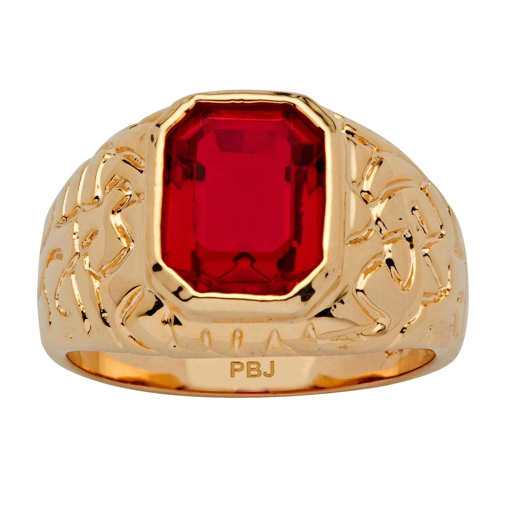 PalmBeach Jewelry Men's Emerald-Cut Simulated Ruby Nugget-Style Ring 2.75 TCW 14K ...