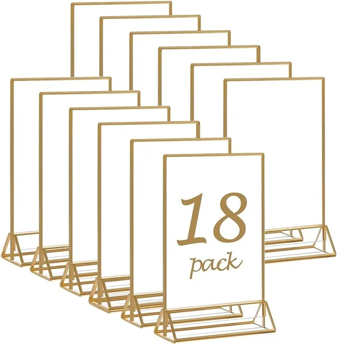 HIIMIEI 18 Pack Gold Sign Holders 5X7&#039;&#039; Acrylic Double Sided Table Menu Displ...