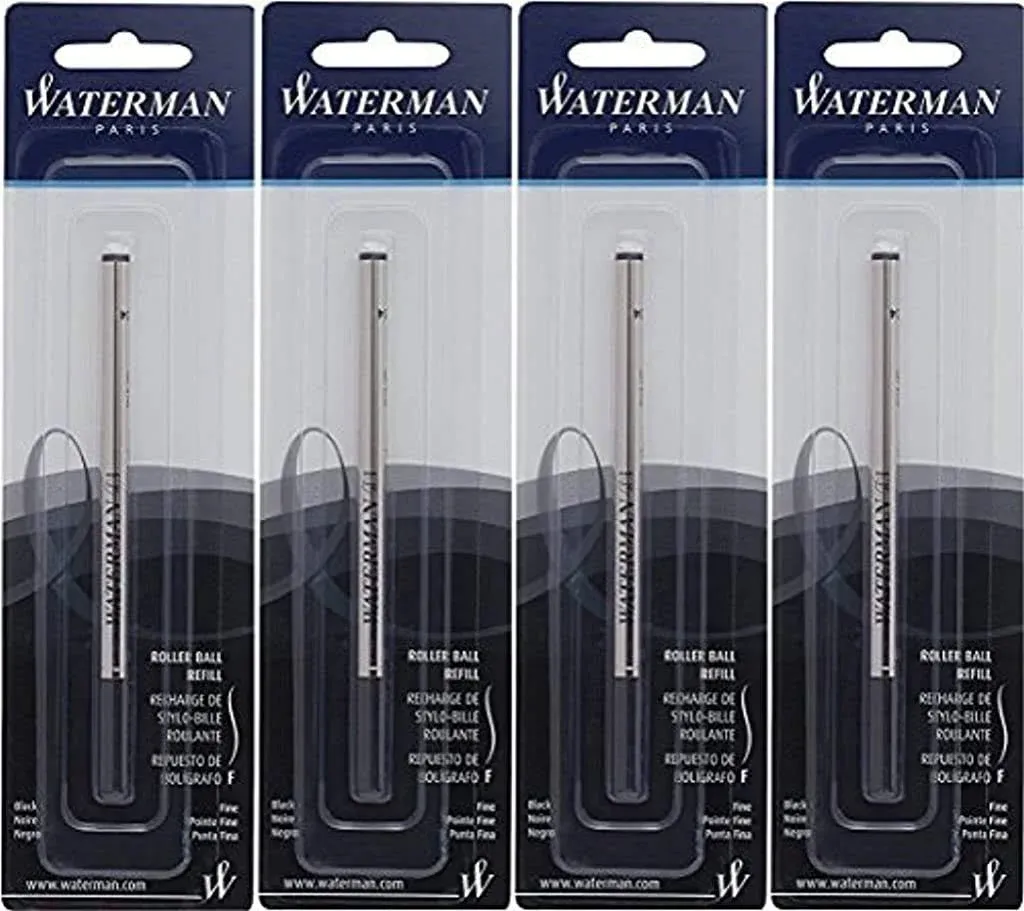 PACK OF 4 X Waterman Rollerball Pen Refill, Fine Point, Black Ink||FREE SHIPPING