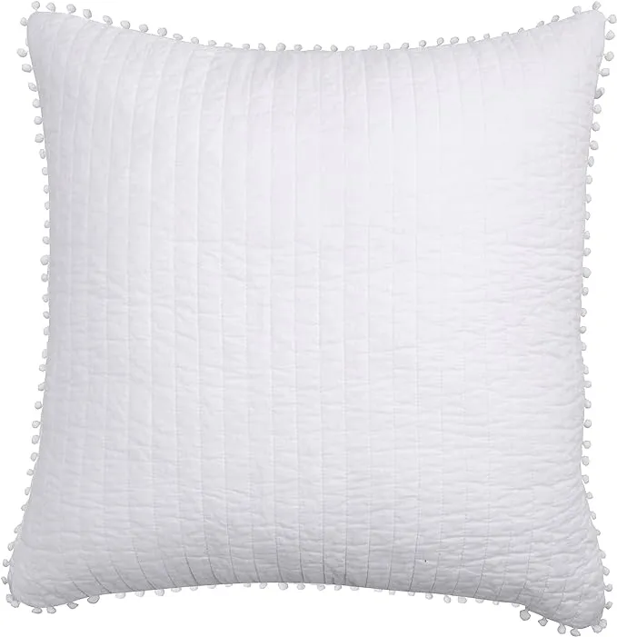 Levtex Home - Pom Pom - Euro Sham (26x26in.), No Insert - White - Cotton Fabric