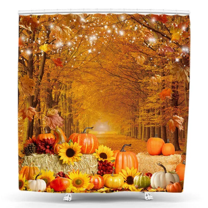 Autumn Maple Forest Pumpkin Shower Curtain for Bathroom Pathway in The Woods ...