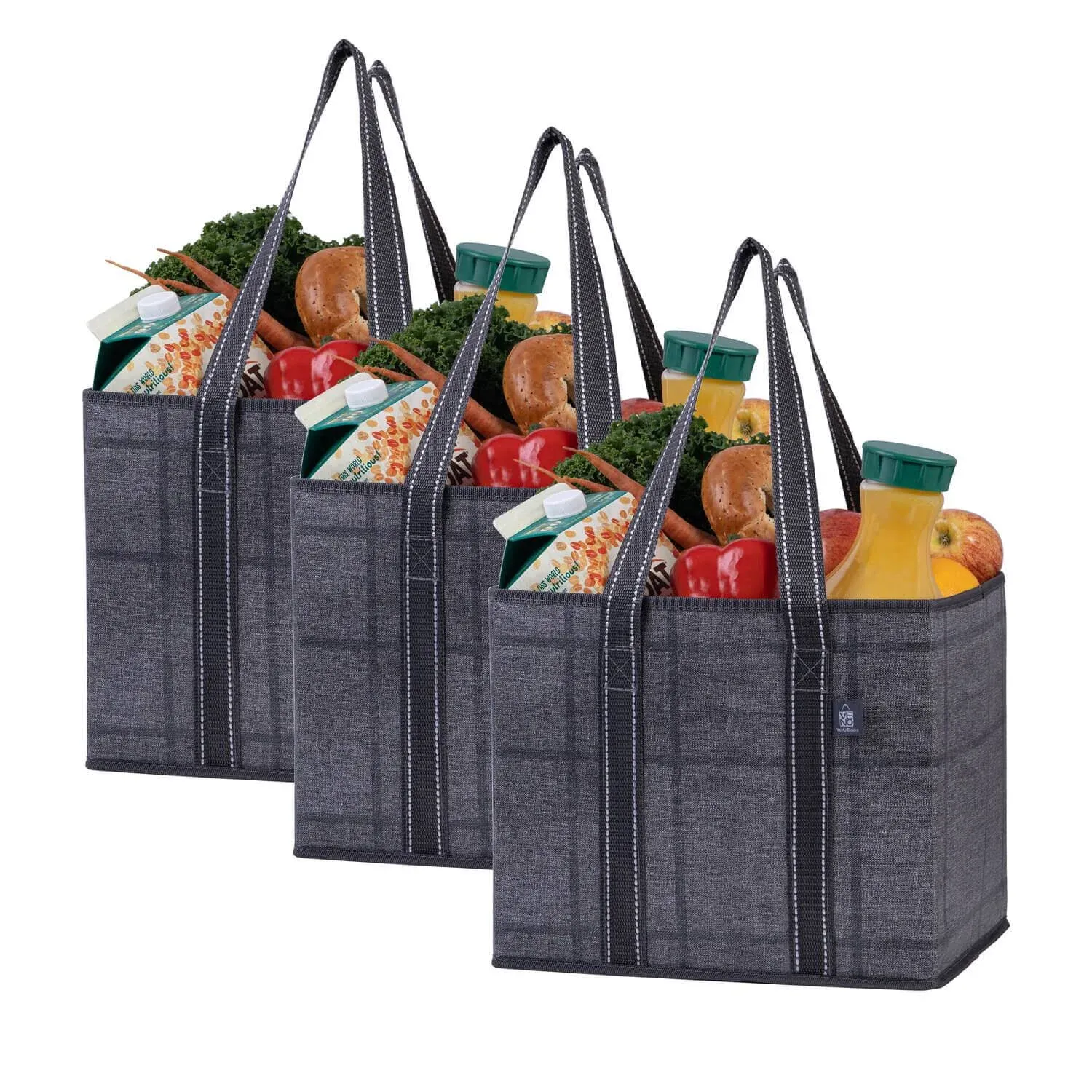 3 Pack Reusable Grocery Bag, Shopping Cart Bag, Storage Black/Windowpa<wbr/>ne