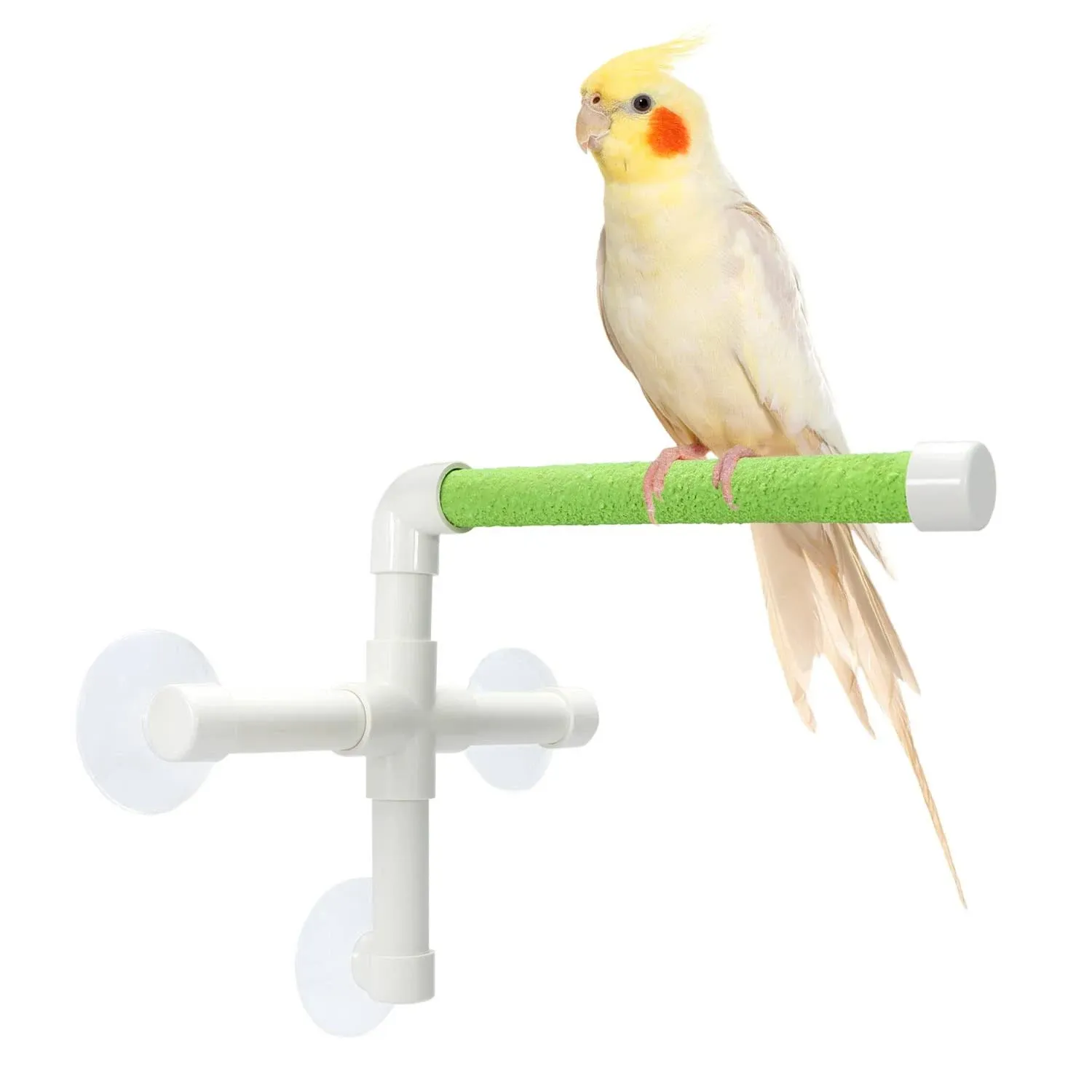 Wontee Bird Portable Suction Cup Shower Perch Window Wall Standing Platform for Parrot Parakeet Conure Cockatiel African Grey