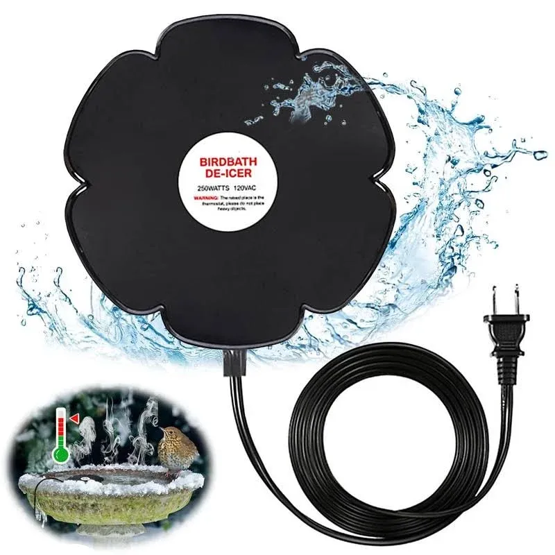  250W Bird Bath Heater De-icer, 6.5FT Cord Outdoors Pond De-icer, Black2023