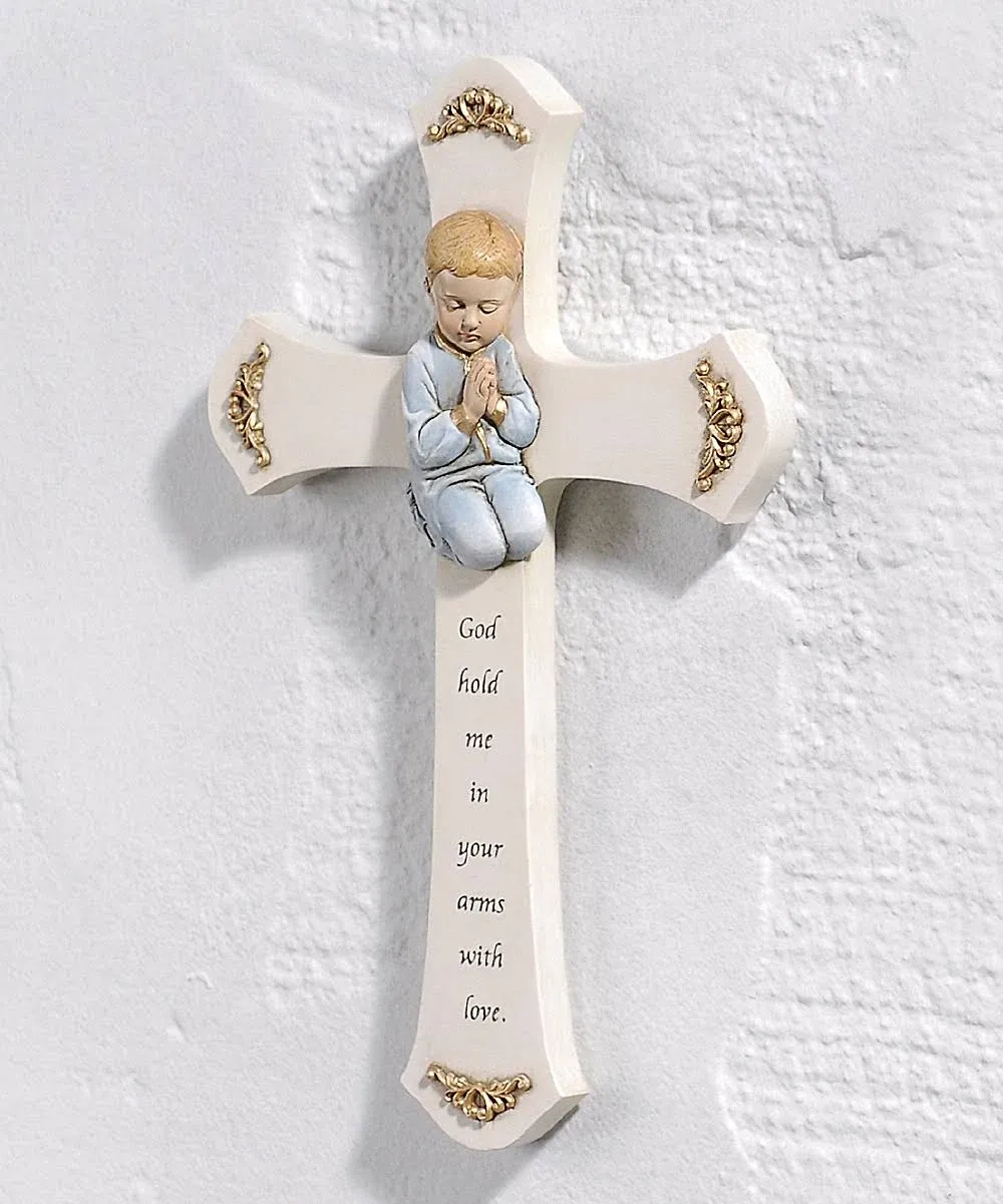 Joseph's Studio by Roman Inc., Baby and Baptism Collection, 8.25"H PRAYING BOY CROSS,Religious Statue, Angel Gifts, Holy Figurine, Patron Saints, Sacrament Gifts, Prayer Home Décor