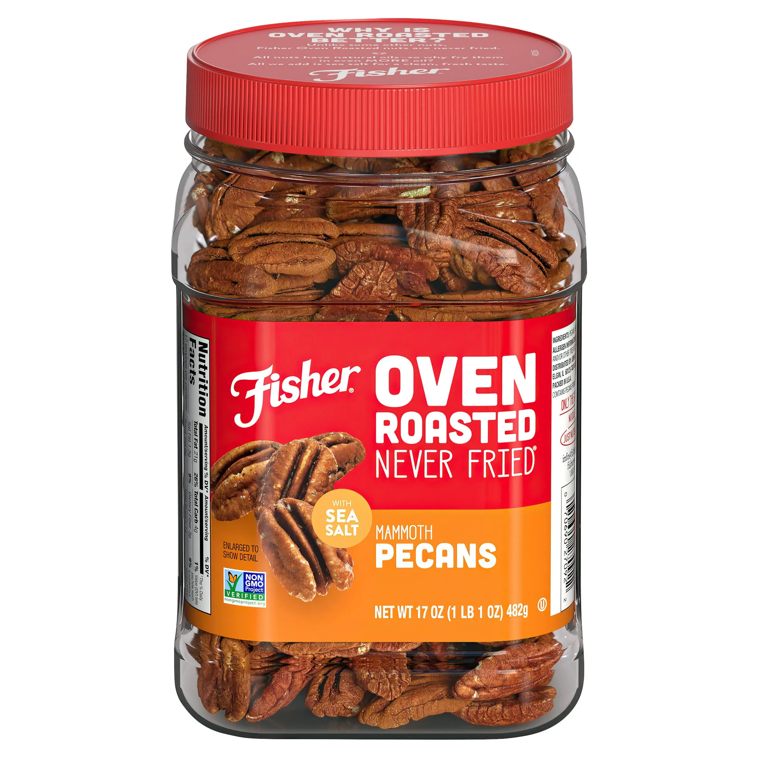 Fisher Oven Roasted Never Fried Pecans, Mammoth, with Sea Salt - 17 oz