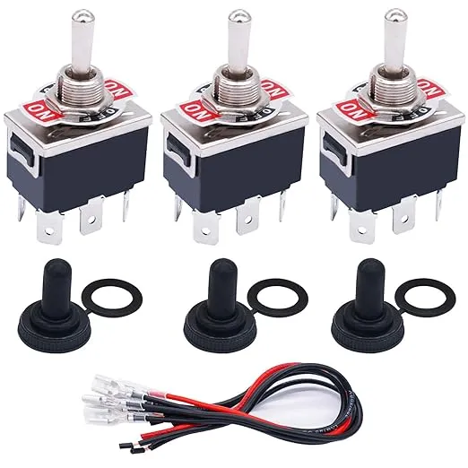 TWTADE 3 Pcs Latching Toggle Rocker Switches 6 Pin 3 Position On/Off/On DPDT Heavy Duty 16A 250VAC Spade Terminal Metal Boat Switch