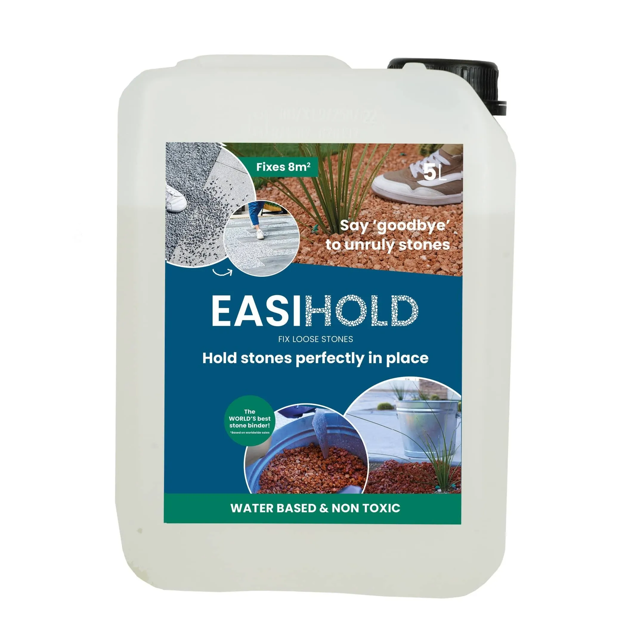 EASIHOLD Rocks - 1.3 Gal Gravel Glue for Pea Gravel, Rock Glue and Mulch Glue in XL Saver Size. Lasts up to 3 Years, Non Toxic, Ready to Use, Fast Drying.