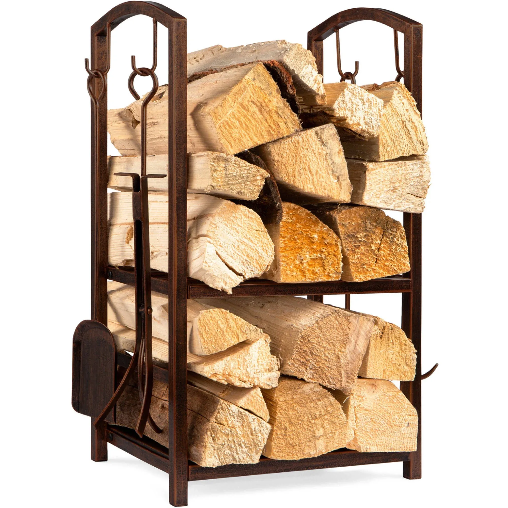 Best Choice Products 5-Piece Indoor Outdoor Wrought Iron Firewood Log Storage Rack Holder Firepit Tools Set for Fireplace, Fire Pit, Stove w/Hook,