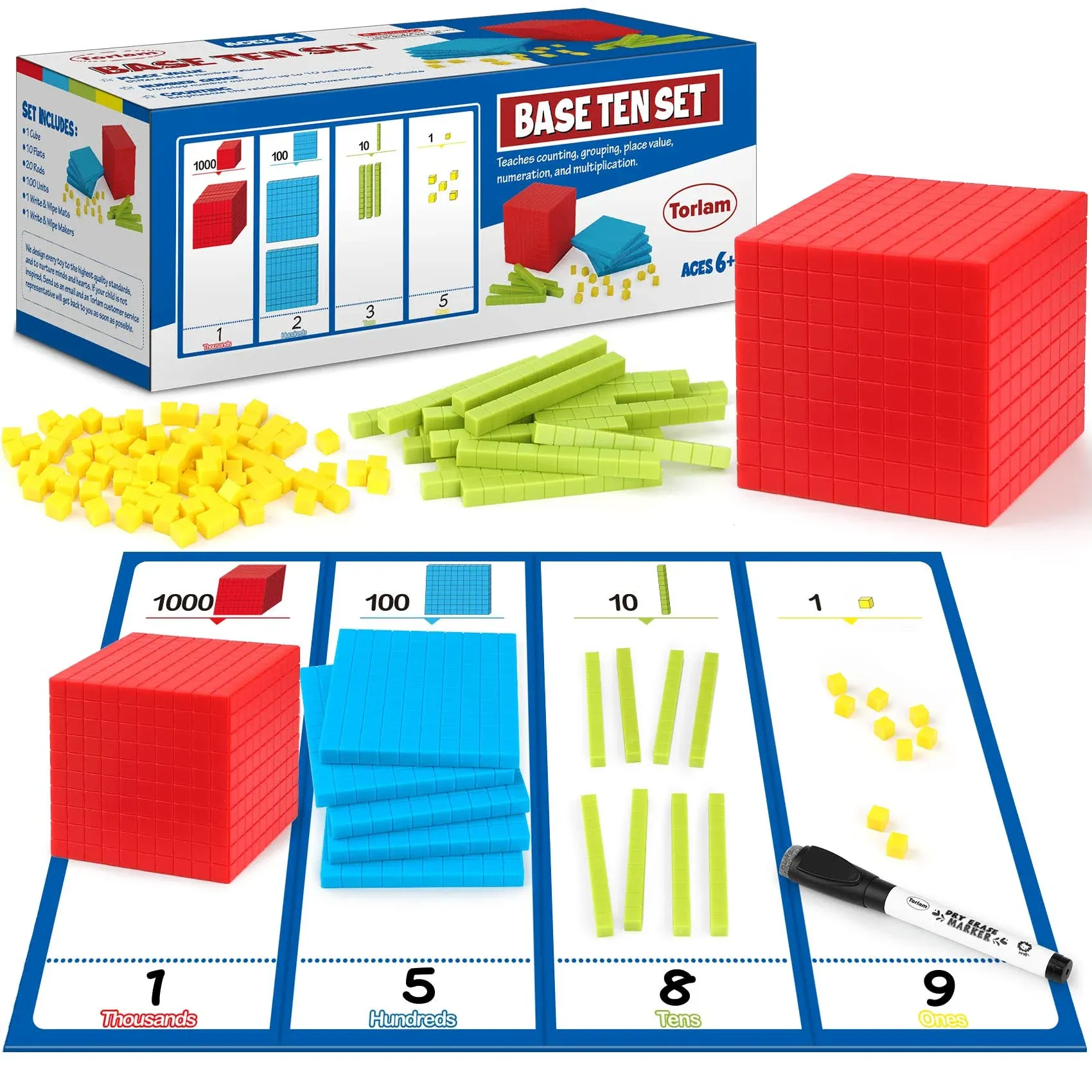 Torlam 131 Pcs Base Ten Blocks for Math - Place Value Blocks, Plastic Base 10 ...