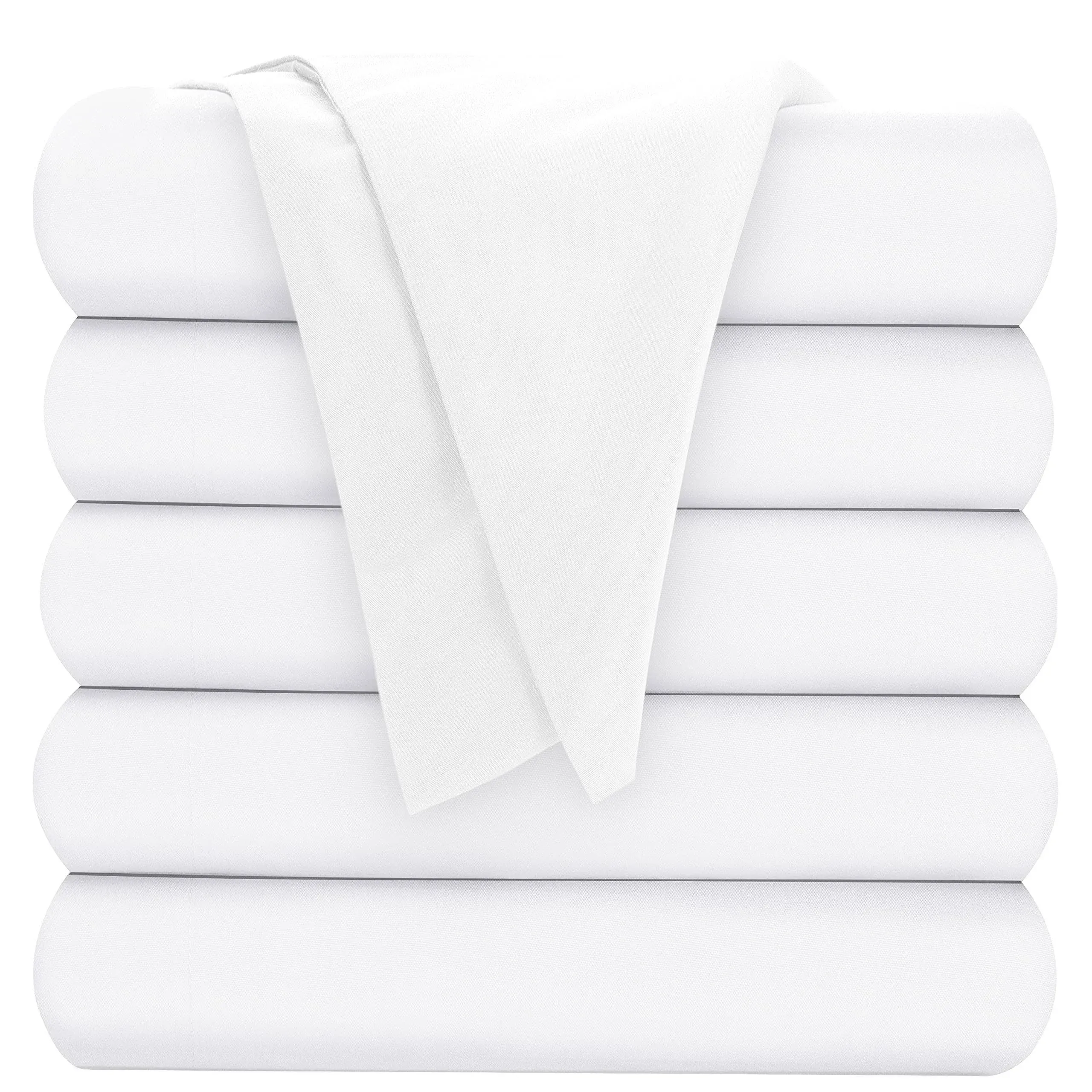 Oakias Queen Flat Sheets White – Pack of 6 Top Sheets for Bed – Soft Brushed Microfiber Fabric – Shrinkage & Fade Resistant – Ideal for Hotels and Hospitals – Machine Washable