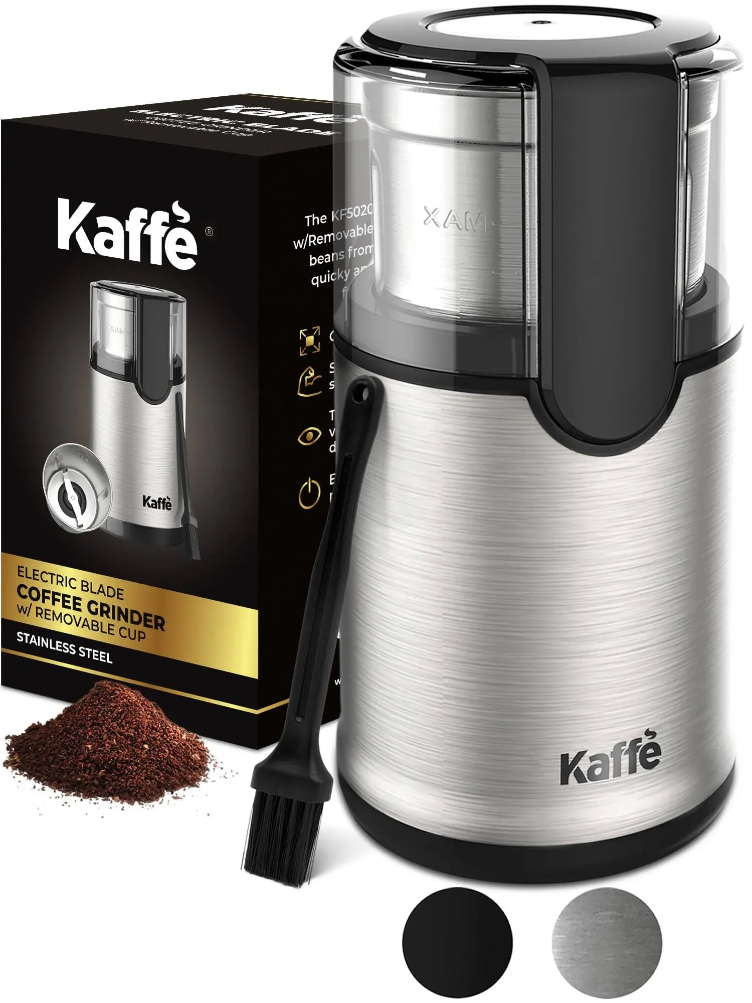 Kaffe KF5020 Electric Blade Coffee Grinder with Removable Cup (Stainless Steel)