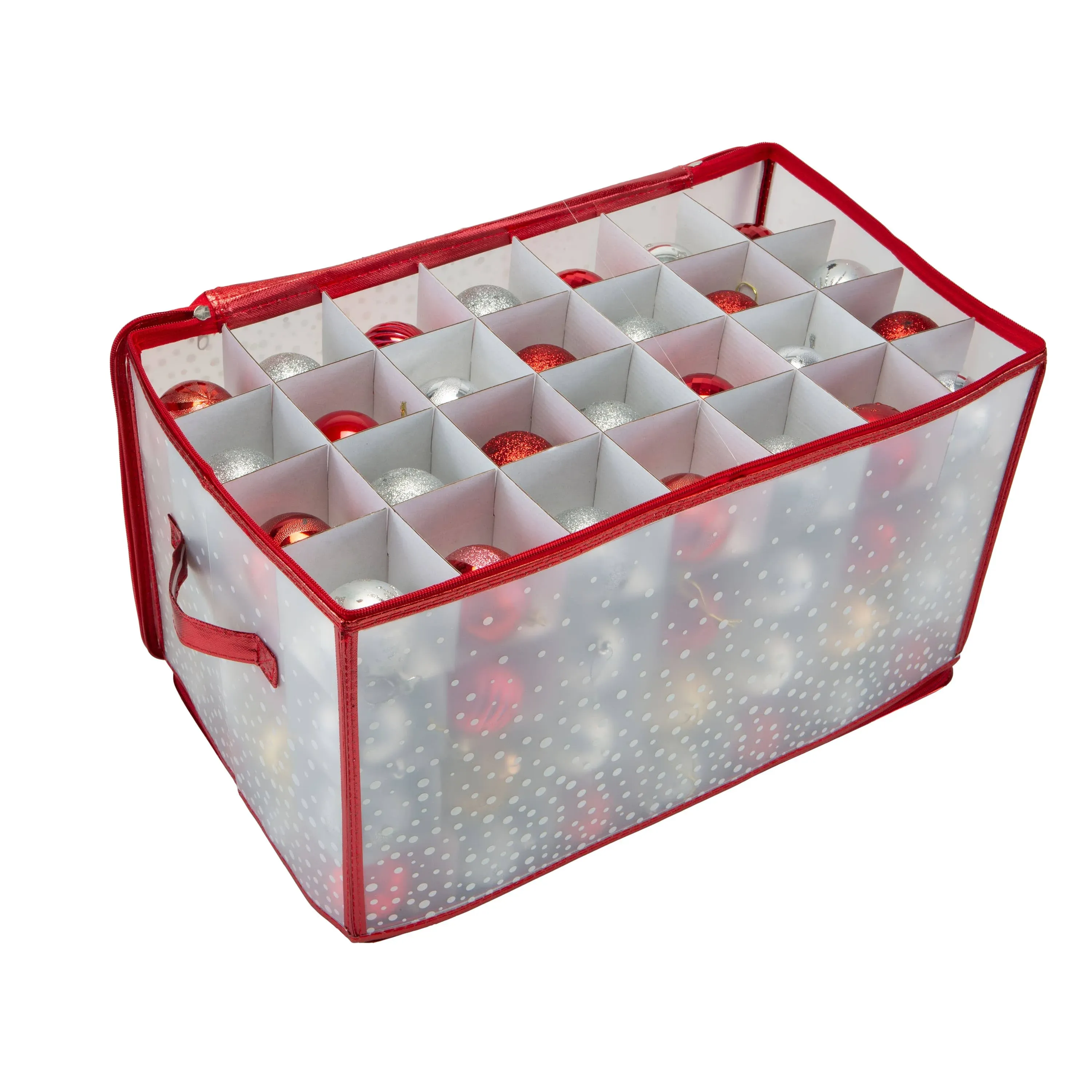 Simplify 64 Count Ornament Storage Box | Plastic | Decorative Organizer | Storage Bin | Red | L12 x W12 x H12