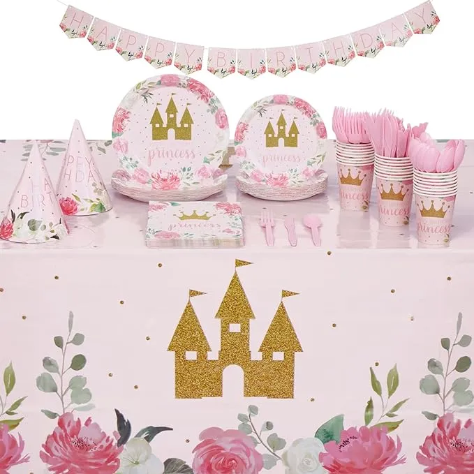 194-Piece Princess Birthday Party Decorations, Pink Dinnerware Set with Plates ...