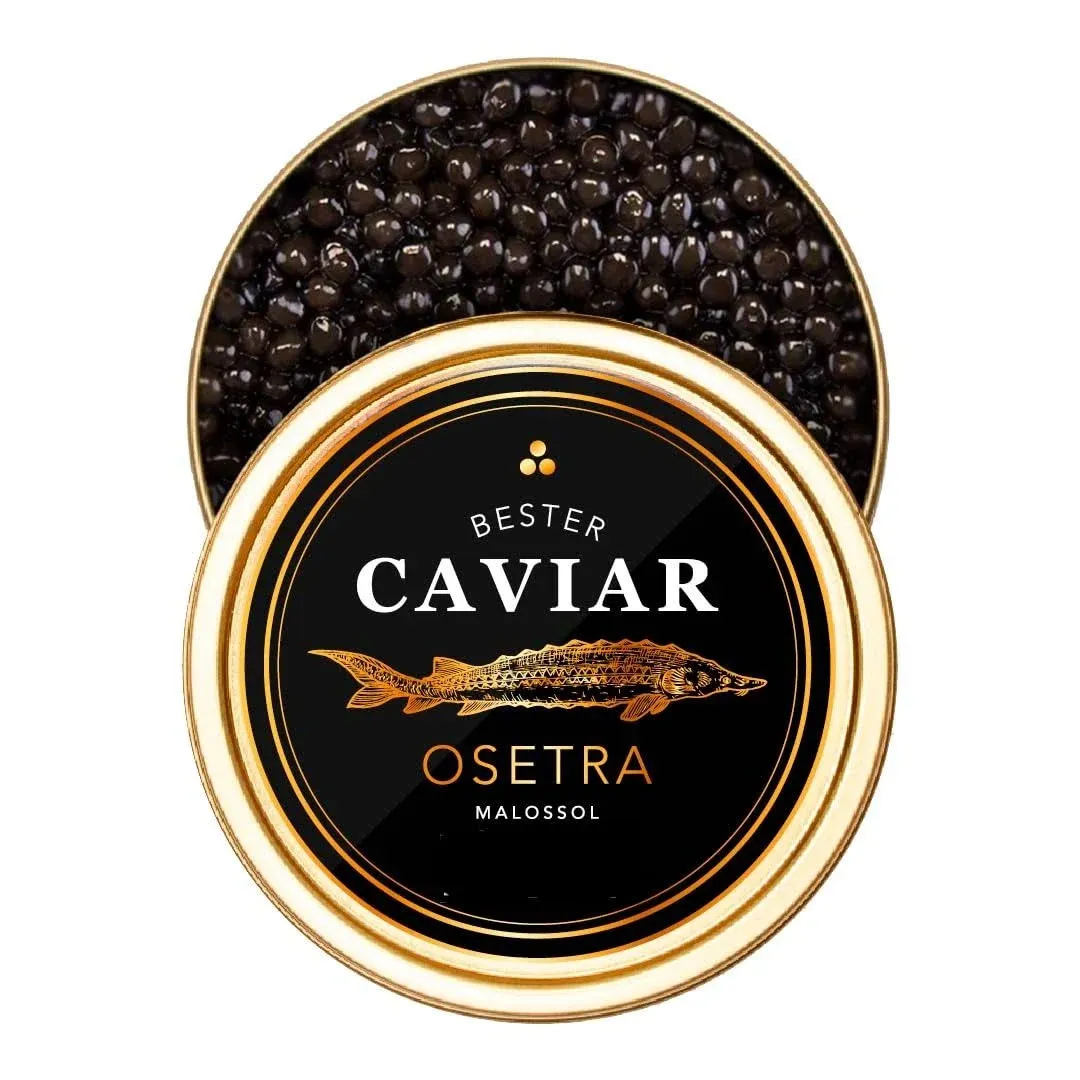 Overnight Guaranteed, Bester Premium Osetra Sturgeon Black Caviar (3.50 oz (100g)) Malossol Ossetra Black Roe Premium Quality, Traditional Style