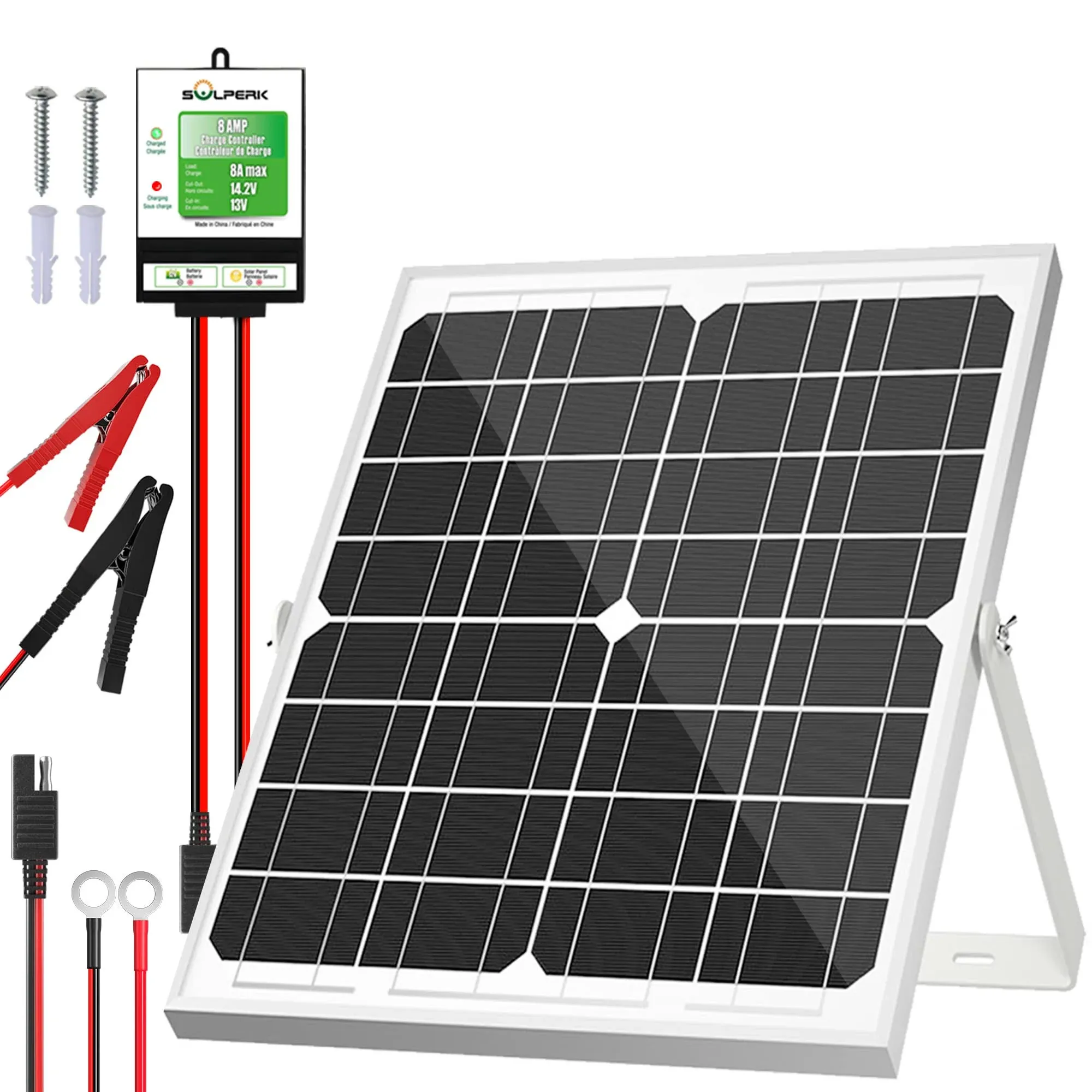 SOLPERK Solar Panel Kit 20W 12V, Solar Battery Trickle Charger Maintainer RV