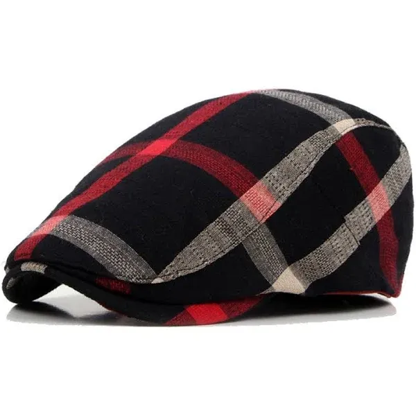 ZLSLZ Mens Adjustable Plaid Ivy Newsboy Cabbie Gatsby Golf Beret Flat Hat Cap