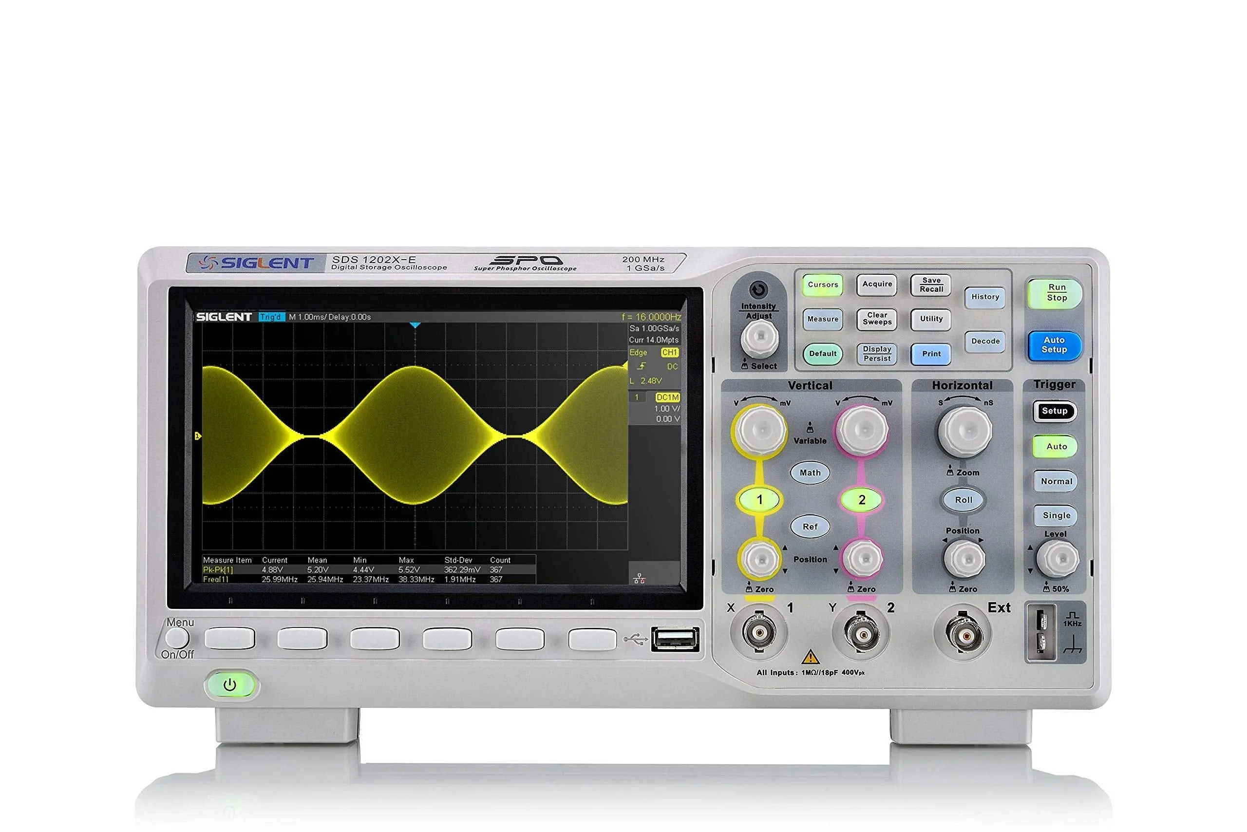 Siglent SDS1000X-E Series Super Phosphorus Oscilloscope, 2+EXT Channel, 200MHz Bandwidth, 7 Mpts/CH Memory Depth, 7" Monitor