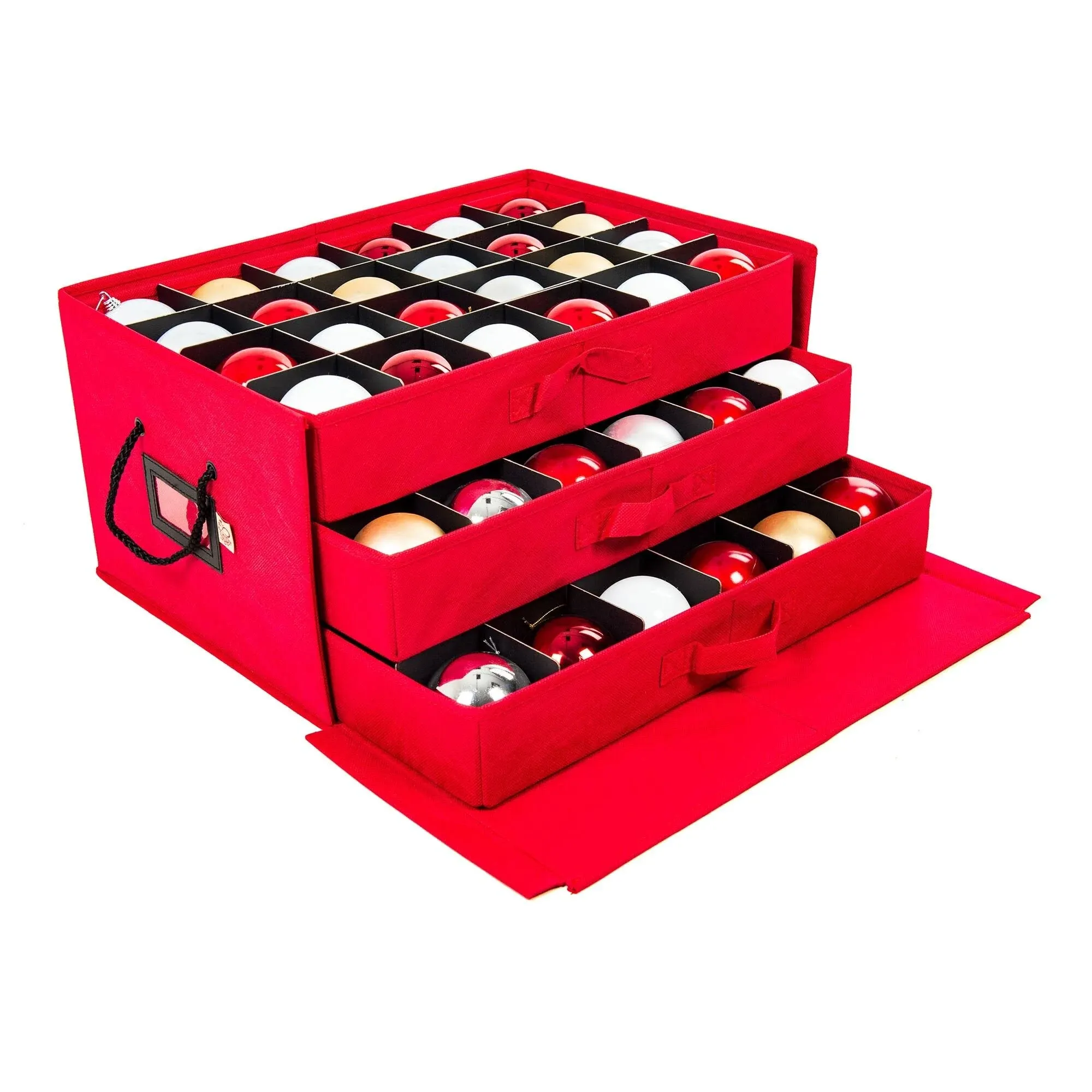 Santa's Bags 3-Drawer Ornament Storage Box - Red