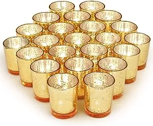 Volens Gold Party Decorations 72pcs, Mercury Glass Gold Votive Candle Holders Set for Wedding, Bridal and Baby Shower