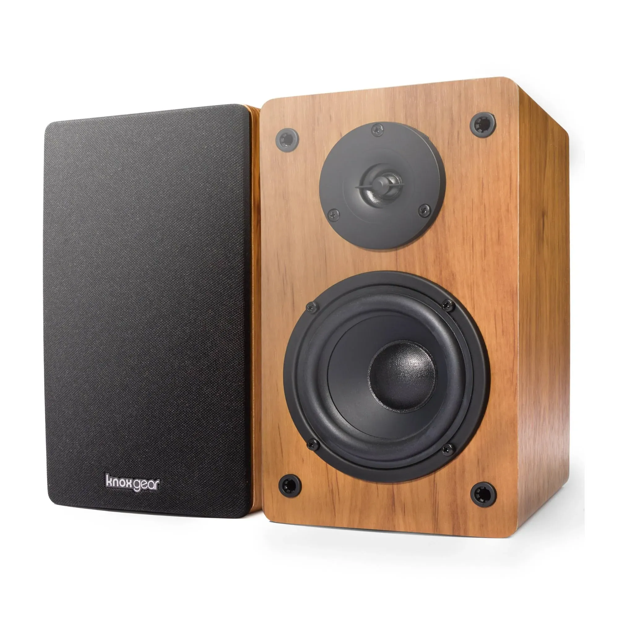 Knox Gear LP1 Powered Bookshelf Bluetooth Speakers (Wood Finish)