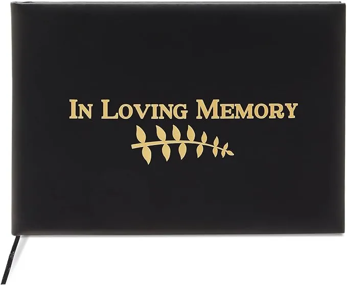 Paper Junkie Black Funeral Guest Book for Memorial Service, Gold Foil in Loving Memory Cover, 8 x 6 in