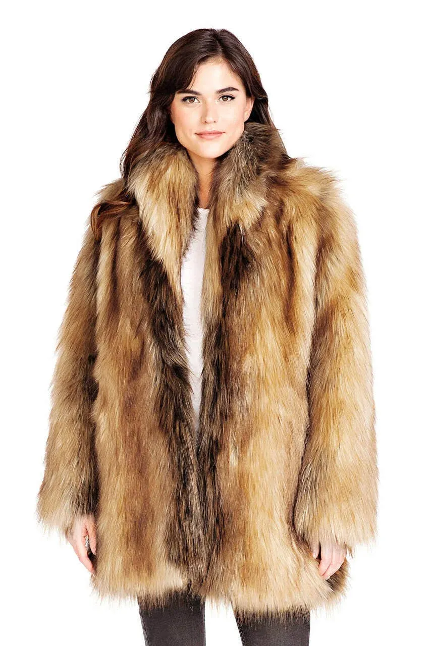 Arctic Wolf Faux Fur Shawl Collar Coat