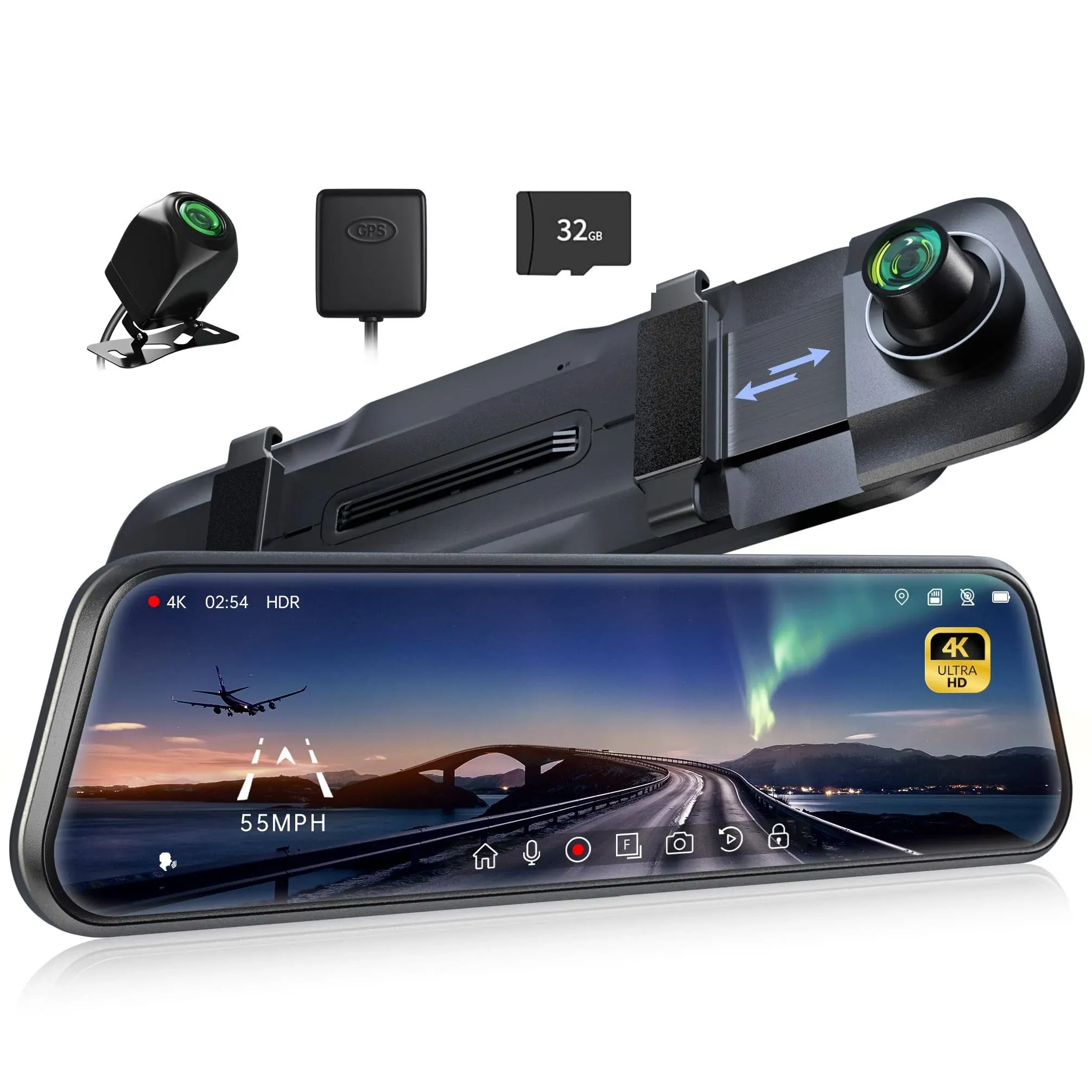 P10 Pro 10&#034; 4K Mirror Dash Cam, Rear View Mirror Camera Smart Driving ...