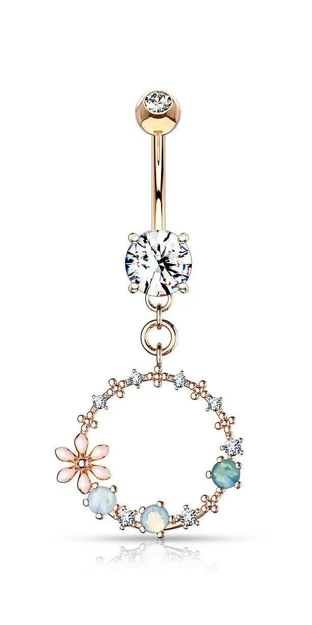 Forbidden Body Jewelry Surgical Steel Fancy Dangle Belly Button Ring with Flo...