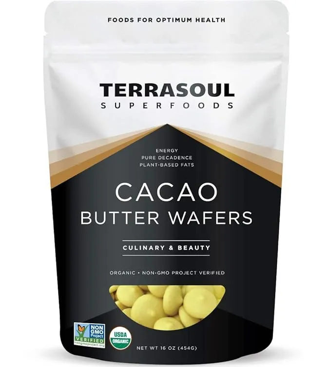 Terrasoul Superfoods Organic Cacao Butter Wafers, 1 Lb - Raw | Keto | Vegan | Unrefined